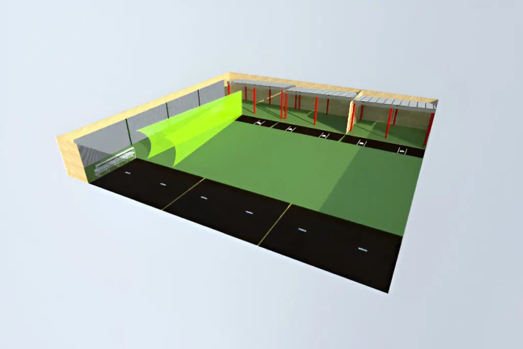 A 3 d image of the inside of a tennis court.